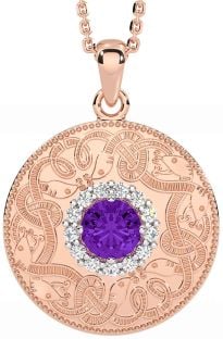 Diamond Amethyst Rose Gold Celtic Warrior Necklace