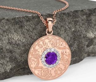 Diamond Amethyst Rose Gold Celtic Warrior Necklace