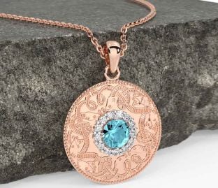 Diamond Aquamarine Rose Gold Celtic Warrior Necklace
