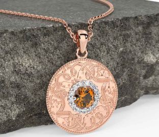 Diamond Citrine Rose Gold Celtic Warrior Necklace