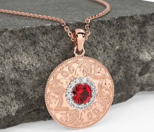 Diamond Ruby Rose Gold Celtic Warrior Necklace