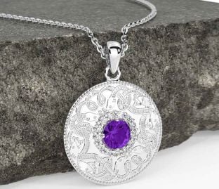 Diamond Amethyst Silver Celtic Warrior Necklace