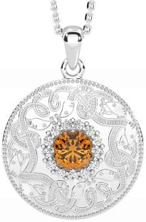 Diamond Citrine Silver Celtic Warrior Necklace