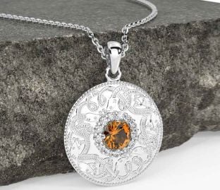 Diamond Citrine Silver Celtic Warrior Necklace