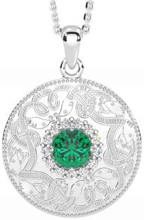 Diamond Emerald Silver Celtic Warrior Necklace