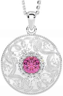 Diamond Pink Tourmaline Silver Celtic Warrior Necklace