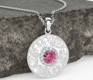 Diamond Pink Tourmaline Silver Celtic Warrior Necklace
