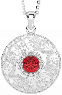 Diamond Ruby Silver Celtic Warrior Necklace