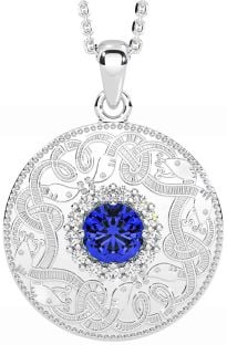 Diamond Sapphire Silver Celtic Warrior Necklace