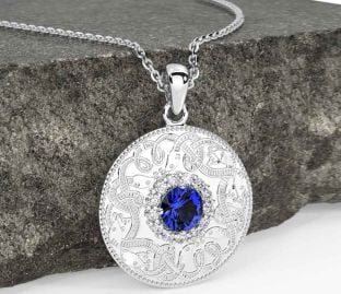 Diamond Sapphire Silver Celtic Warrior Necklace