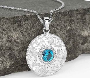 Diamond Topaz Silver Celtic Warrior Necklace