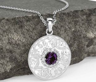 Diamond Alexandrite White Gold Celtic Warrior Necklace