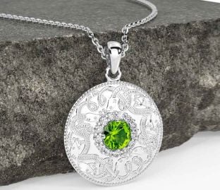 Diamant Peridot Hvit Gull Celtic kriger Halskjede