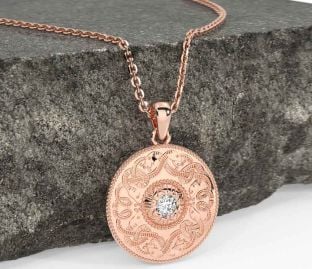 Diamond Rose Gold Silver Celtic Warrior Necklace