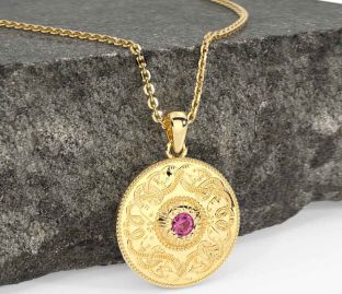 Pink Tourmaline Gold Silver Celtic Warrior Necklace