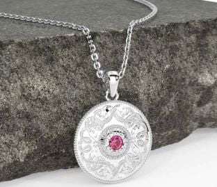 Pink Tourmaline Silver Celtic Warrior Necklace