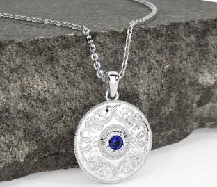 Sapphire Silver Celtic Warrior Necklace