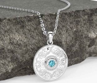 Aquamarine White Gold Celtic Warrior Necklace