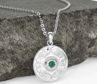 Emerald White Gold Celtic Warrior Necklace