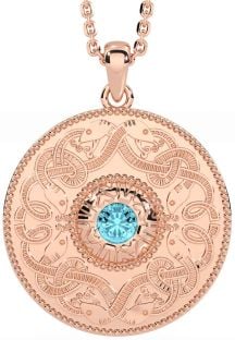 Aquamarine Rose Gold Silver Celtic Warrior Necklace