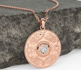 Diamond Rose Gold Silver Celtic Warrior Necklace