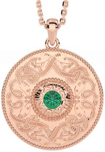 Emerald Rose Gold Silver Celtic Warrior Necklace