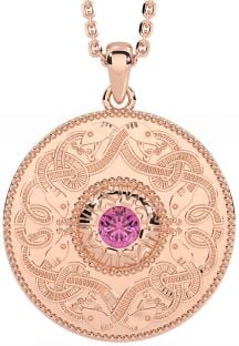 Pink Tourmaline Rose Gold Silver Celtic Warrior Necklace