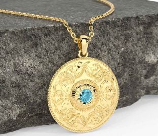 Aquamarine Gold Silver Celtic Warrior Necklace