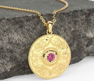 Pink Tourmaline Gold Silver Celtic Warrior Necklace