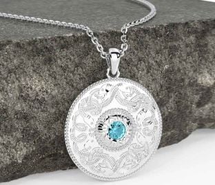 Aquamarine Silver Celtic Warrior Necklace