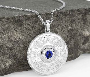 Sapphire Silver Celtic Warrior Necklace