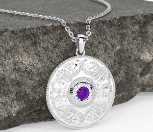 Amethyst White Gold Celtic Warrior Necklace