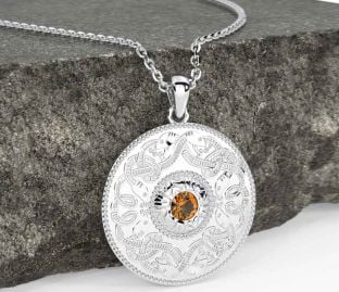 Citrine White Gold Celtic Warrior Necklace