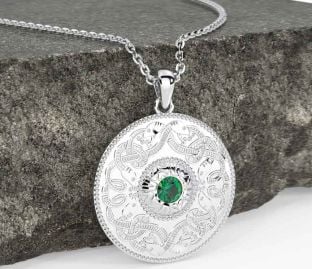 Emerald White Gold Celtic Warrior Necklace