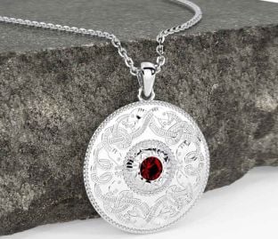 Garnet White Gold Celtic Warrior Necklace
