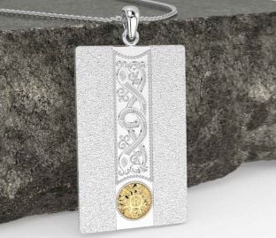 White Yellow Gold Dog Tag Celtic Warrior Necklace