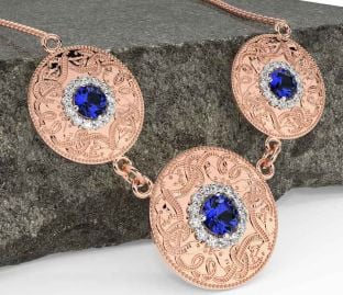 Diamond Sapphire Rose Gold Silver Celtic Warrior Necklace