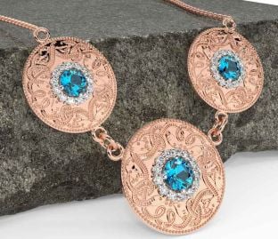 Diamond Topaz Rose Gold Silver Celtic Warrior Necklace