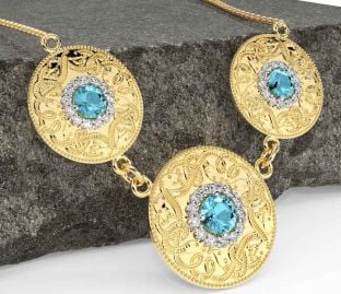 Diamond Aquamarine Gold Silver Celtic Warrior Necklace