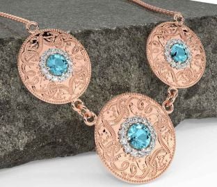 Diamond Aquamarine Rose Gold Celtic Warrior Necklace