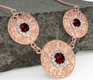 Diamond Garnet Rose Gold Celtic Warrior Necklace