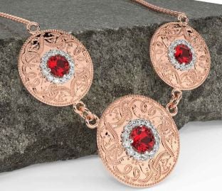 Diamond Ruby Rose Gold Celtic Warrior Necklace