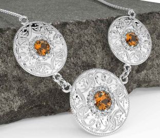 Diamond Citrine Silver Celtic Warrior Necklace