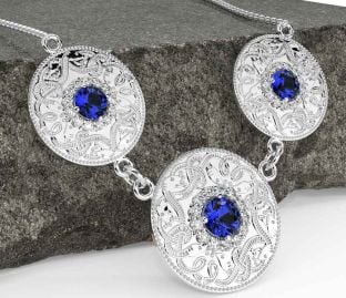 Diamond Sapphire Silver Celtic Warrior Necklace