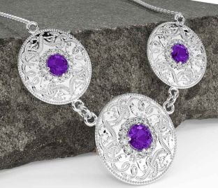Diamond Amethyst White Gold Celtic Warrior Necklace
