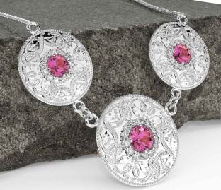 Diamant Rosa Turmalin Vit Guld Keltiskt Krigare Halsband