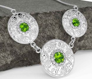 Diamant Peridot Hvit Gull Celtic kriger Halskjede