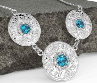 Diamond Topaz White Gold Celtic Warrior Necklace