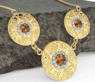 Diamond Citrine Gold Celtic Warrior Necklace