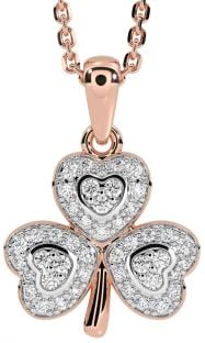 Diamond Rose Gold Silver Shamrock Necklace